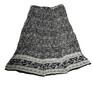 Vintage black white print midi broom skirt with bells